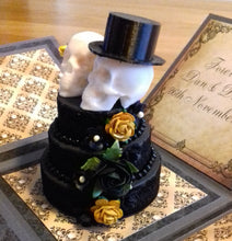 Load image into Gallery viewer, Gothic Exploding Box Card with Skulls & Celebration Cake