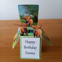 Load image into Gallery viewer, Highland cow pop up box card