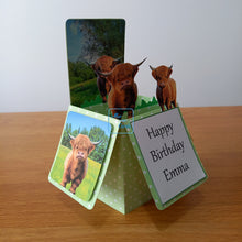 Load image into Gallery viewer, Highland cow pop up box card