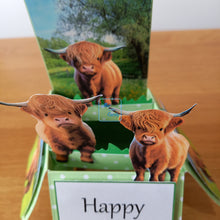 Load image into Gallery viewer, Highland cow pop up box card