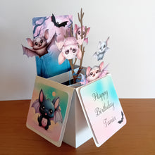 Load image into Gallery viewer, Pastel vampire bat pop up box card