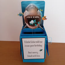 Load image into Gallery viewer, Funny, bad taste shark pop up box card