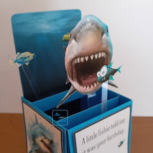 Load image into Gallery viewer, Funny, bad taste shark pop up box card