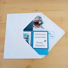 Load image into Gallery viewer, Funny, bad taste shark pop up box card