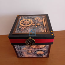 Load image into Gallery viewer, Steampunk Exploding Box Card with Hat and Celebration Cake