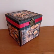 Load image into Gallery viewer, Steampunk Exploding Box Card with Hat and Celebration Cake