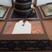 Load image into Gallery viewer, Steampunk Exploding Box Card with Hat and Celebration Cake