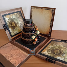 Load image into Gallery viewer, Steampunk Exploding Box Card with Hat and Celebration Cake