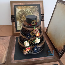 Load image into Gallery viewer, Steampunk Exploding Box Card with Hat and Celebration Cake