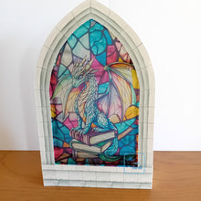 Load image into Gallery viewer, Stained glass window Dragon Bookstack