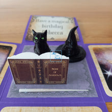 Load image into Gallery viewer, Magic wand exploding box card, with Book of Shadows, Witch's cat & hat
