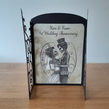 Load image into Gallery viewer, Gothic skeleton wedding couple ornate gatefold card