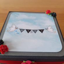 Load image into Gallery viewer, Gothic bat, skull or ghost baby shoes exploding box card