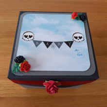 Load image into Gallery viewer, Gothic bat, skull or ghost baby shoes exploding box card