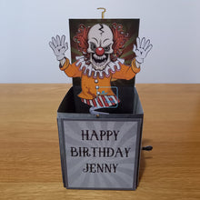 Load image into Gallery viewer, Jack in the box horror clown card