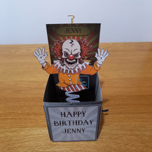 Load image into Gallery viewer, Jack in the box horror clown card