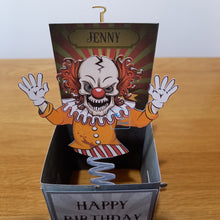 Load image into Gallery viewer, Jack in the box horror clown card