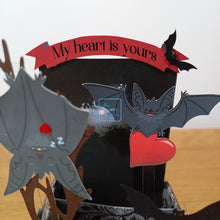 Load image into Gallery viewer, Vampire bat with anatomical OR cute hearts pop up box card