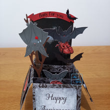 Load image into Gallery viewer, Vampire bat with anatomical OR cute hearts pop up box card