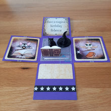 Load image into Gallery viewer, Magic wand exploding box card, with Book of Shadows, Witch's cat & hat