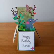 Load image into Gallery viewer, Elephant & butterfly pop up box card
