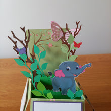 Load image into Gallery viewer, Elephant & butterfly pop up box card
