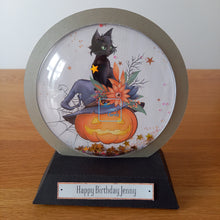 Load image into Gallery viewer, Personalised witch's cat snowglobe