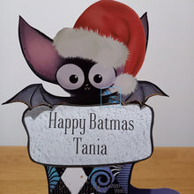 Load image into Gallery viewer, Bat and Christmas stocking pop out card