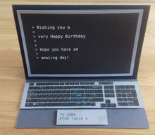 Load image into Gallery viewer, Laptop easel card with personalised screen