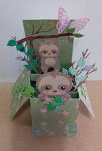 Load image into Gallery viewer, Sloth and butterfly pop up box greetings card
