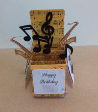 Load image into Gallery viewer, Music note with saxophone pop up box card