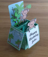 Load image into Gallery viewer, pop up box card with monkeys