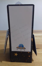 Load image into Gallery viewer, Space themed pop up box card with a rocket and astronaut
