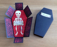 Load image into Gallery viewer, Exploding box card coffin with skeleton