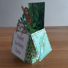 Load image into Gallery viewer, Sloth rainforest jungle pop up box card