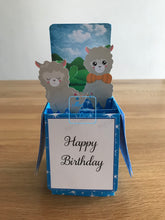 Load image into Gallery viewer, pop up box card with llamas