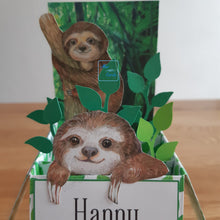 Load image into Gallery viewer, Sloth rainforest jungle pop up box card