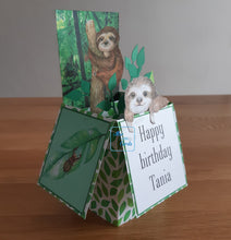 Load image into Gallery viewer, Sloth rainforest jungle pop up box card