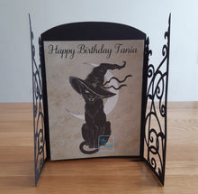 Load image into Gallery viewer, Pagan witch's cat ornate gatefold card.