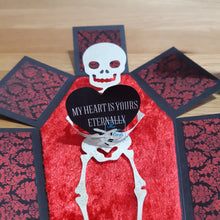 Load image into Gallery viewer, Exploding box card coffin with skeleton