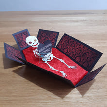 Load image into Gallery viewer, Exploding box card coffin with skeleton