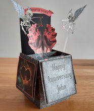 Load image into Gallery viewer, Skeleton cupid and anatomical heart 3d pop up box card