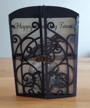 Load image into Gallery viewer, Skull, crow and roses ornate gatefold card