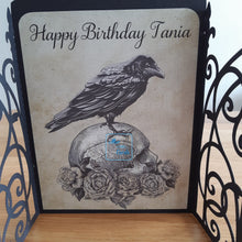 Load image into Gallery viewer, Skull, crow and roses ornate gatefold card