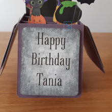 Load image into Gallery viewer, Witch, cat and cauldron pop up box card