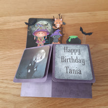 Load image into Gallery viewer, Witch, cat and cauldron pop up box card