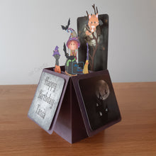 Load image into Gallery viewer, Witch, cat and cauldron pop up box card