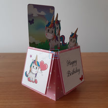 Load image into Gallery viewer, Rainbow unicorn 3d pop up box card