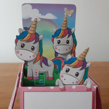 Load image into Gallery viewer, Rainbow unicorn 3d pop up box card