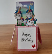 Load image into Gallery viewer, Rainbow unicorn 3d pop up box card